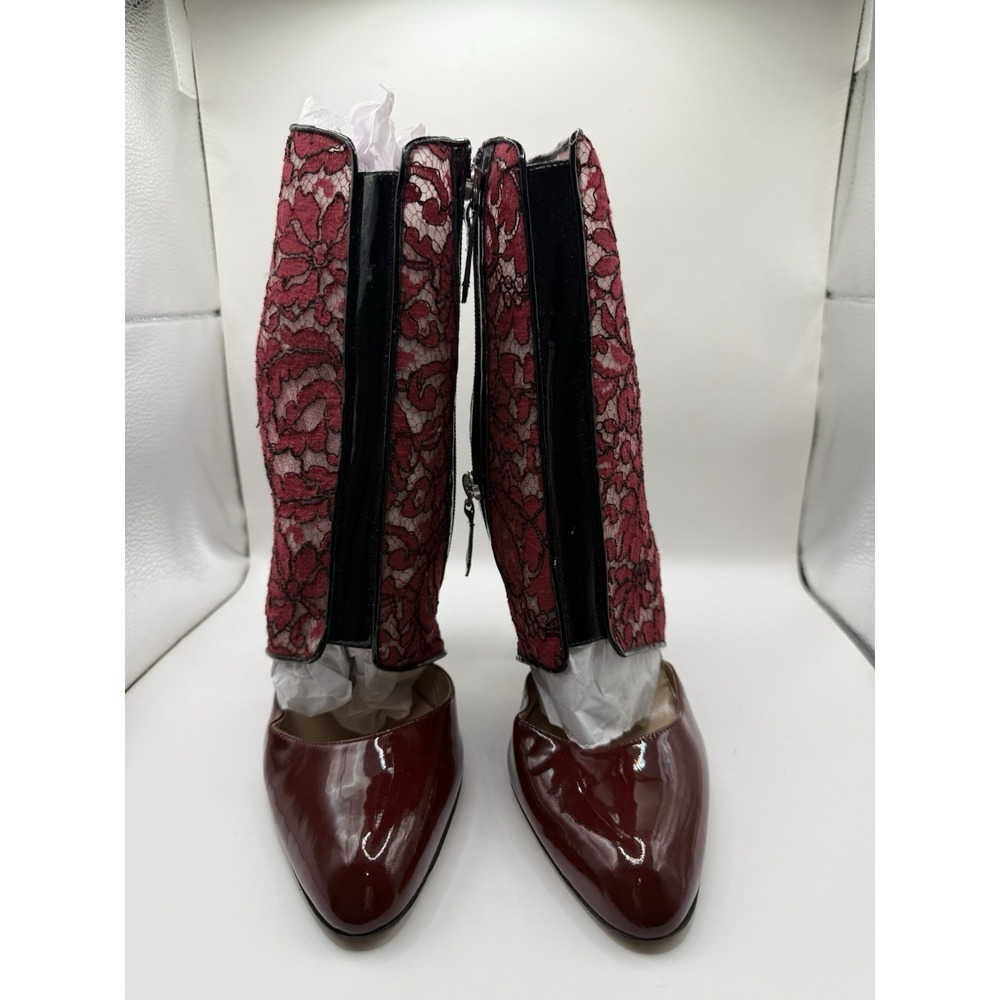 Manolo Blahnik Leather With Lace Floral Overlay . Handmade In Italy Size 9 - 9.5